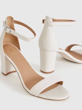 Quince 7 Sandals Womens Italian Leather 65mm Block Heel Bone Ivory Shoes NIB